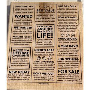 Stampin Up! Classifieds Wood-Mounted Rubber Stamps Set